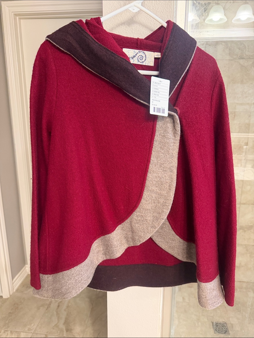 NWT Anthropologie Burgundy Hooded Wool-Blend Sweater with Contrast Trim